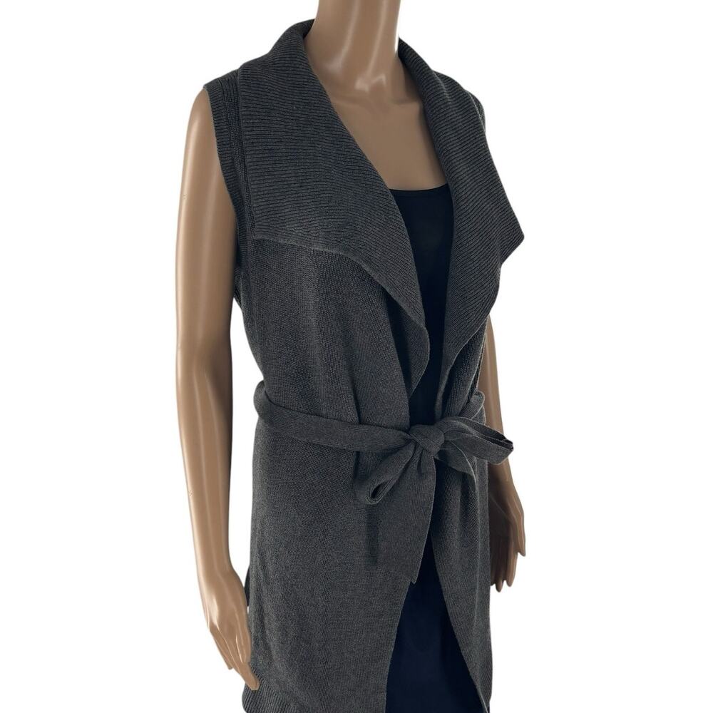 Lands' End Gray Knit Cotton Sleeveless Tie Waist Vest - Picture 4 of 10